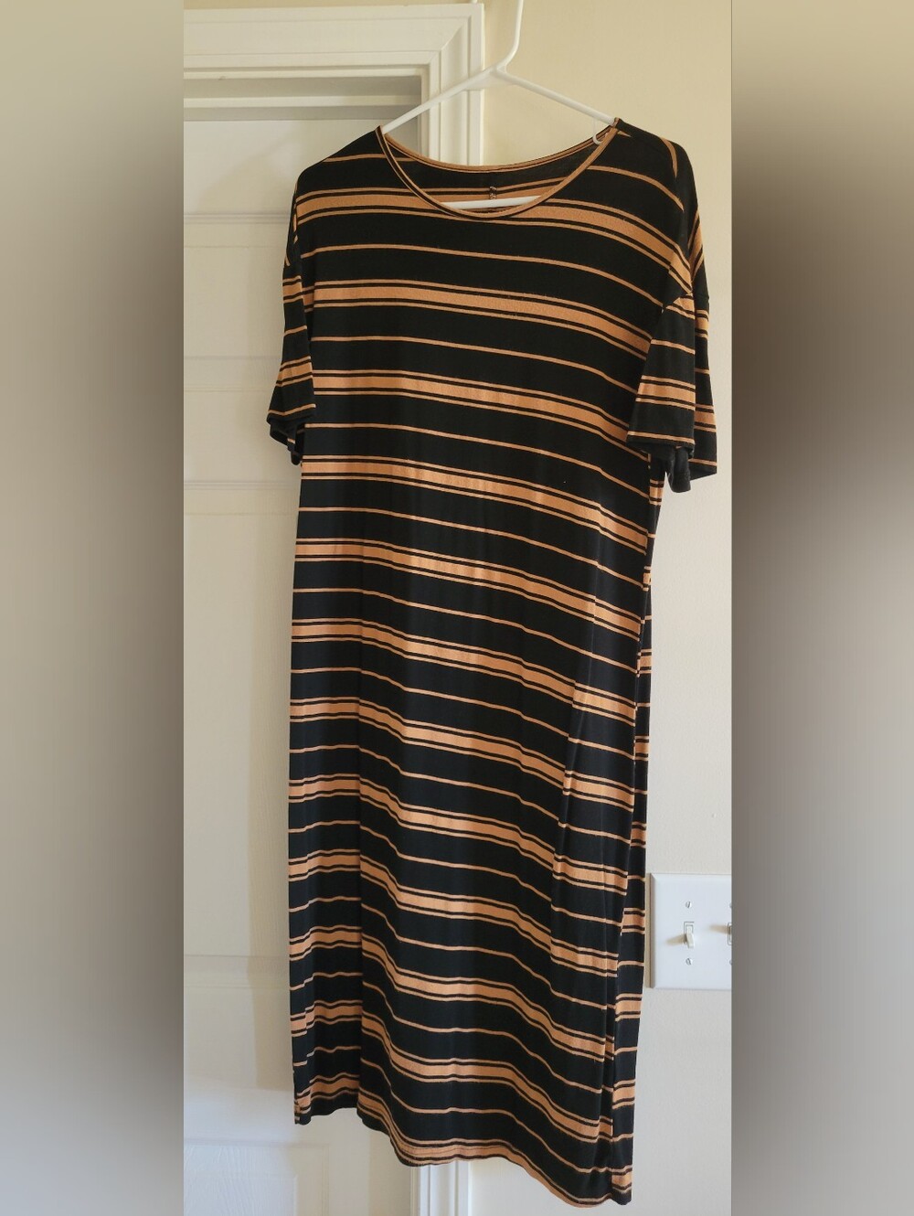 Women's Black and Tan Striped Dress